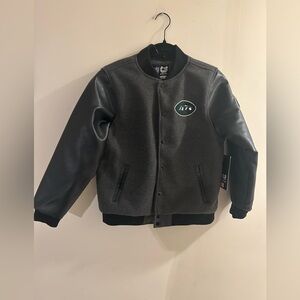 NWT NFL New York Jets Varsity Jacket Grey Black Lined Ultra Game Youth 14-16